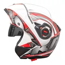 Casco Para Moto Rebatible Okinoi Okn-10 Blanco Con Gráfica Roja Talle M 