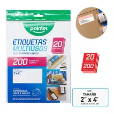 Etiqueta Multiuso 20 Hojas 2 X4 5.05x10.16cm Blanco 200 Eti