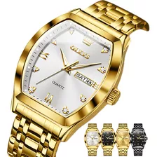 Relógio De Quartzo Em Forma De Barril Dourado De Luxo Mascul