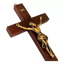 Crucifixo Decorativo Parede Cruz Em Madeira Pequeno 18cm Cor Marrom