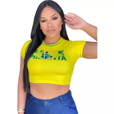 Cropped Blusinha Copa Do Brasil Feminino Curto Sal E Pimenta