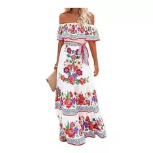 Maxi Vestido Con Estampado Floral Sin Hombros