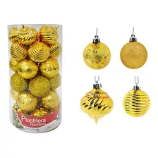 Esferas Navideñas 30 Pzs. 6 Cm 4 Modelos Diferentes Navidad Color Dorado