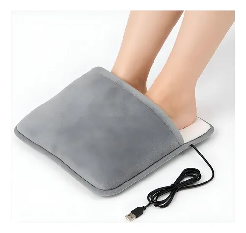 Calienta Pies Usb Felpa Gris Plug & Play Interior Invierno