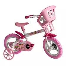 Bicicleta De Passeio Infantil Styll Baby Princesinhas Aro 12 Freio Tambor Cor Rosa/branco Com Rodas De Treinamento