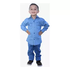 Camisa Social Jeans Infantil E Juvenil Manga Longa Do 1 A 16
