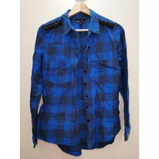 Camisa Blusa Foster Leñador Cristales Azul Negro