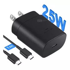 Cargador Super Carga Rapida Tipo C 25w Para Samsung S21 S20 Color Negro