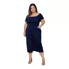 Macacão Feminino Ciganinha Midi Com Bolsos Plus Size Mazal