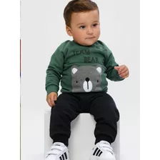 Conjunto Moletom Bebe Menino Blusa Fechado Urso E Calça