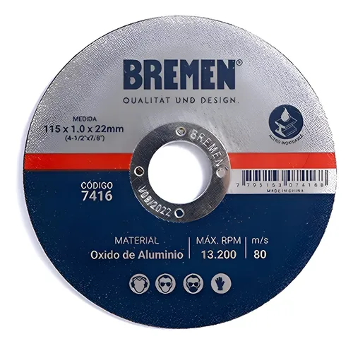 Disco Corte Amoladora Metal Bremen 115 X 1 Mm Caja 25u 7416 No Aplica