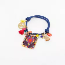 Pulsera Cordón Escapulario Corazón Multi Y Dijes