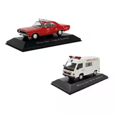 Kit 2 Miniaturas Dodge Dart Bombeiro + Mercedes Ambulância