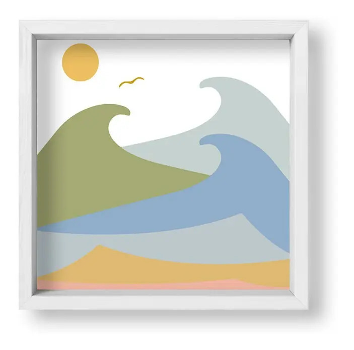 Cuadros Nordicos 20x20 Box Blanco Olas Pasteles Madera Natural