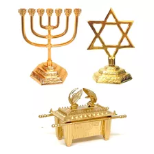 Kit Candelabro Menorah Judaico + Estrela Davi + Arca Aliança