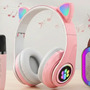Fone Gatinho Infantil + Caixa De Som Karaokê C/2 Microfones Rosa