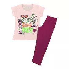 Conjunto Infantil Tam 4 6 8 Calça Pink E Blusa Para Meninas