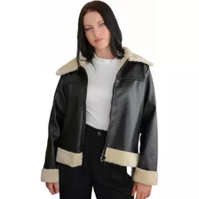 Gamulan Campera Negra De Cuero Con Piel De Mujer