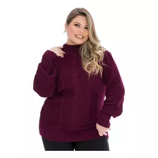 Blusa Moda Tricôt Manga Bufante Plus Size Tranças -021