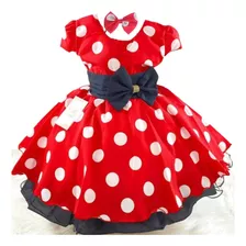 Vestido Infantil Festa Minnie Vermelha Bolinha Luxo + Brinde