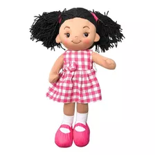 Muñeca De Tela Con Vestido A Cuadros Rosa