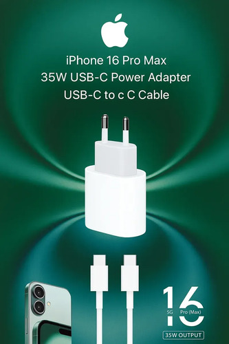 Cargador Para iPhone Usb-c 35w 15 / 16 / 17 Promax 1 Metro Blanco