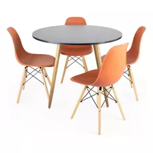 Conjunto Mesa 100cm Cozinha + 4 Cadeiras Pés De Madeira