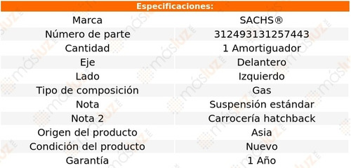 1- Amortiguador Gas Delantero Izquierdo 120i 2003/2007 Sachs Foto 2