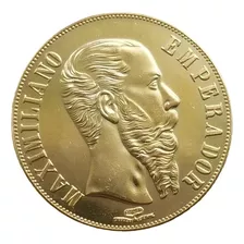 Moeda 20 Pesos 1866 México Cópia Colecionadores Banhada Ouro