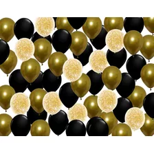 Globos Dorados Y Negros Latex Confeti Globos Decoración 50pz