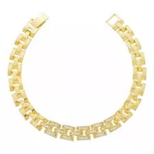 Pulseira Cleo Elos Quadrados Zircônias Folheada A Ouro Piuka Comprimento 18 Cm Cor Dourado Diâmetro 18 Cm