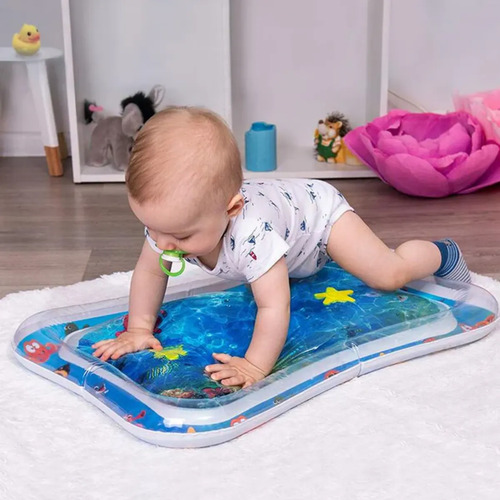 Tapete Água Inflável Almofada Infantil Bebê Azul Tummy Time Azul