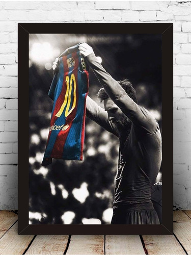 Poster Quadro  Messi Moldura Com Vidro 33x43 Cm #2
