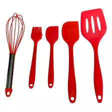 Kit Utencilios Silicone Com 5 Peças Escova Espátulas 