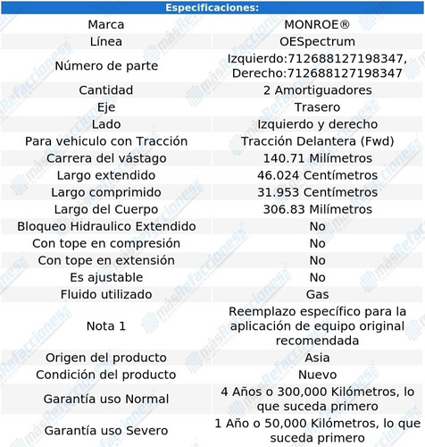 Par Amortiguadores Traseros Gas Oespectrum Taurus Fwd 08-09 Foto 3