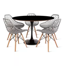 Conjunto Mesa Saarinen Preta 120cm E 5 Cadeiras Kaila Cinza