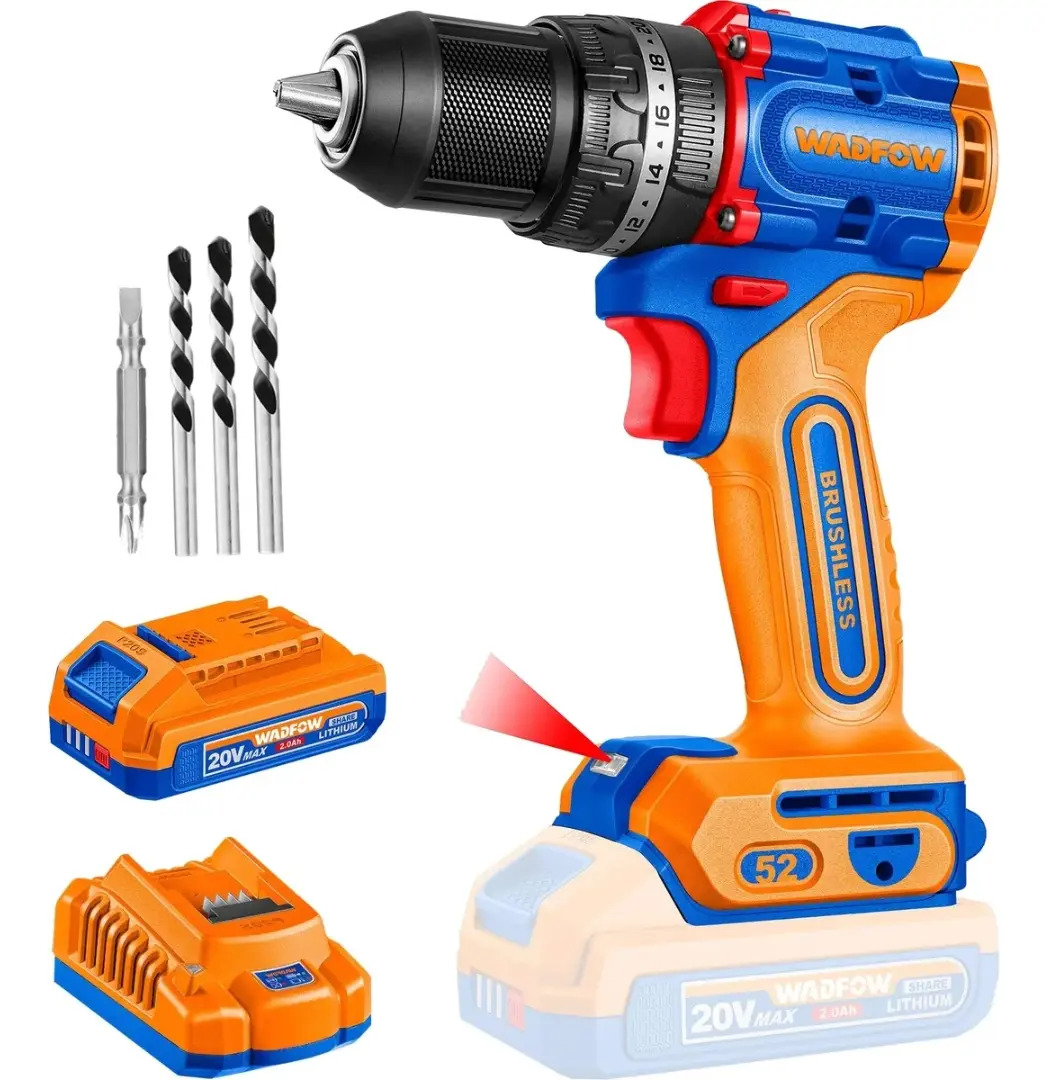 Taladro De Impacto Inalambrico Brushless 20v 52nm Wadfow Azul