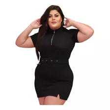 Vestido Plus Size Canelado Com Cinto Novidade Verão Summer 