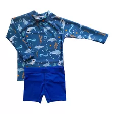 Remera Protección Solar Uv Niño + Short Malla Uv