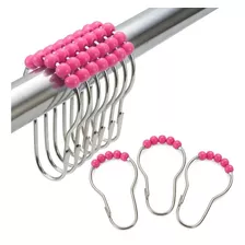 Kit De 12 Ganchos De Acero Inoxidable Para Cortinas De Baño Color Rosa