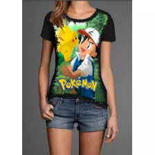 Blusa Fem. 5%off Pokémon Pikachu E Ash Linda Customizada Top