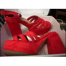 Sandalias De Fiesta Terciopelo Rojas - Miss Carol