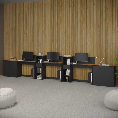 Conjunto Escritório Smart 2 Livreiro 2 Buffet 3 Mesas 90cm