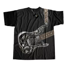 Camiseta Camisa Infantil Guitarra Rock N Roll Skull Dragão