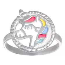 Anillo Unicornio De Plata 925 Esmaltado Colores Pastel Niñas