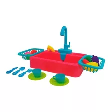 Brinquedo Pia Cozinha Infantil Sai Água Acessórios Vermelho Cor Rosa