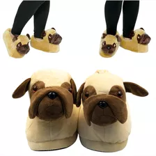 Pantufa Cachorro Pug 3d Antiderrapante Tamanho Único Quarto