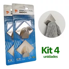 Kit 4 Ganchos De Parede Inox Cabide Cozinha Suporte Adesivo