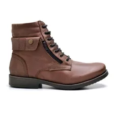 Bota Coturno Adventure Texana Barretos Masculino Couro Legitimo Bovino Cowboy Rodeio Casual Social Zíper Lateral Top896