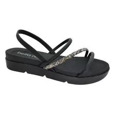 Sandália Feminina Papete Flatform Tiras Strass Beira Rio 